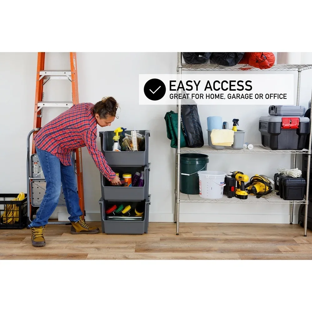 صناديق تخزين قابلة للتكديس شديدة التحمل، حاويات بلاستيكية متداخلة، أدوات ألعاب تنظيم المكاتب المنزلية المثالية والأدوات المنزلية