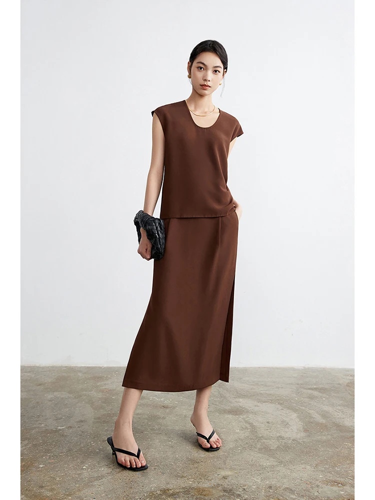 

Ningxia jian Knd Bean Street Sle Tee Acetate Spoon Ne Top f Skirt Set Women's Faion Spring Collection