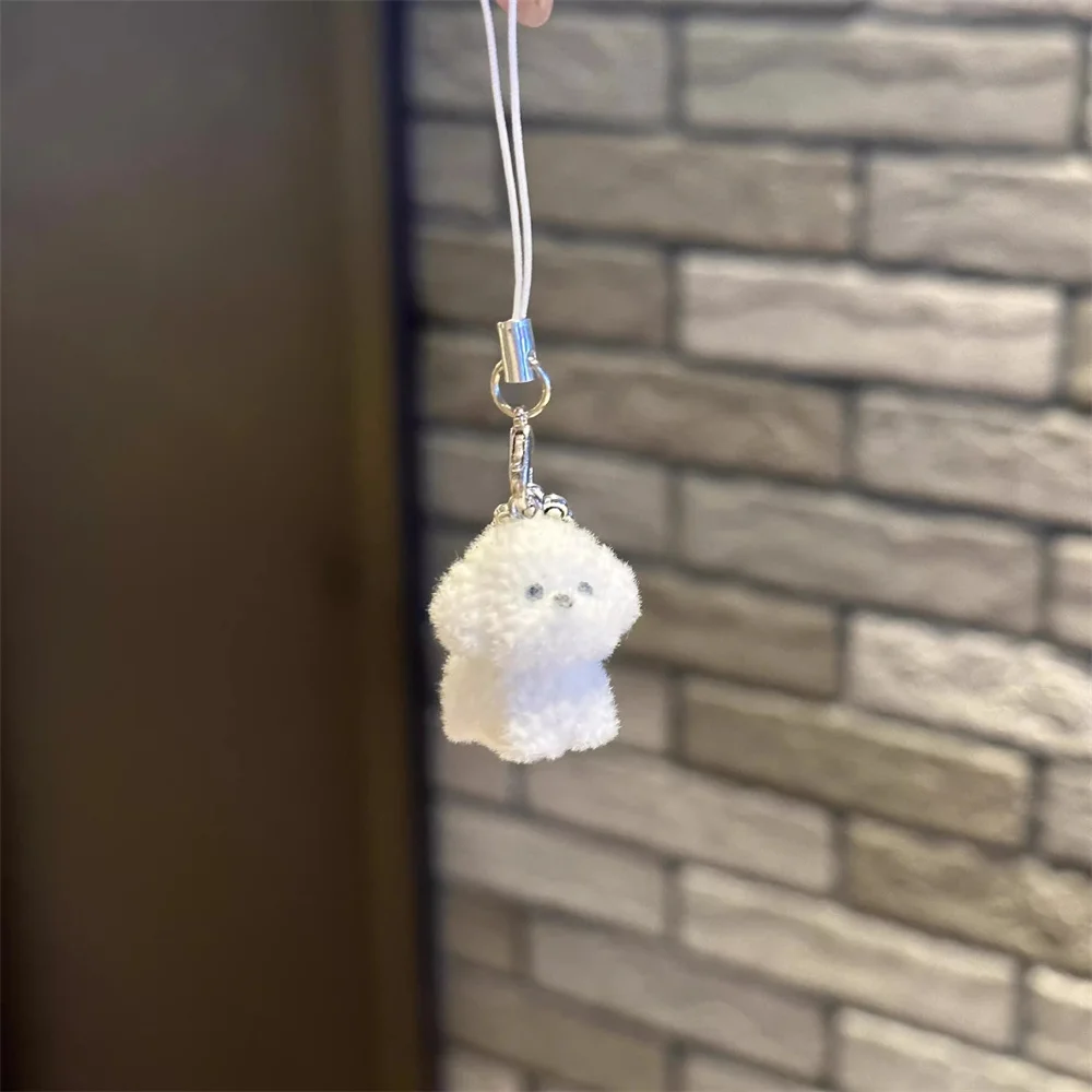 Resin Flocking Mobile Phone Chain Cartoon Cute Little Rabbit Dog Keychain Car Pendant Bag Hanging Decorations Give Friends Gift