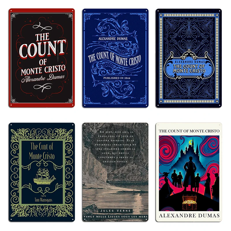 Póster de placa de Metal artística con cubierta de libro The Count Of Monte Cristo, pared de cine, cueva, cocina, impresión, placas de garaje, cartel de estaño