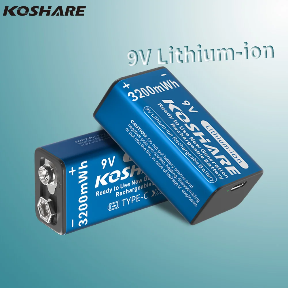 

KOSHARE Rechargeable 9V Type C Smart USB Charging Lithium Ion Battery Pack - Portable Lithium Battery for Electronics