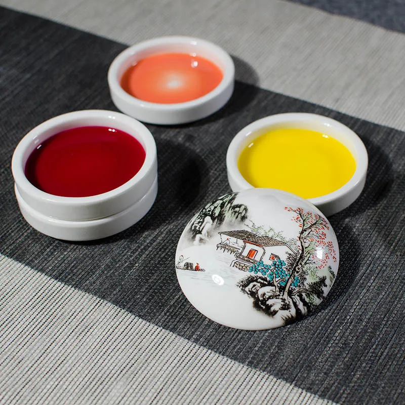 

Jingdezhen Ceramic Color Palette Deep Five Layer Oil Painting Watercolor Pigment Plate with Lid Pure White and Easy To Clean