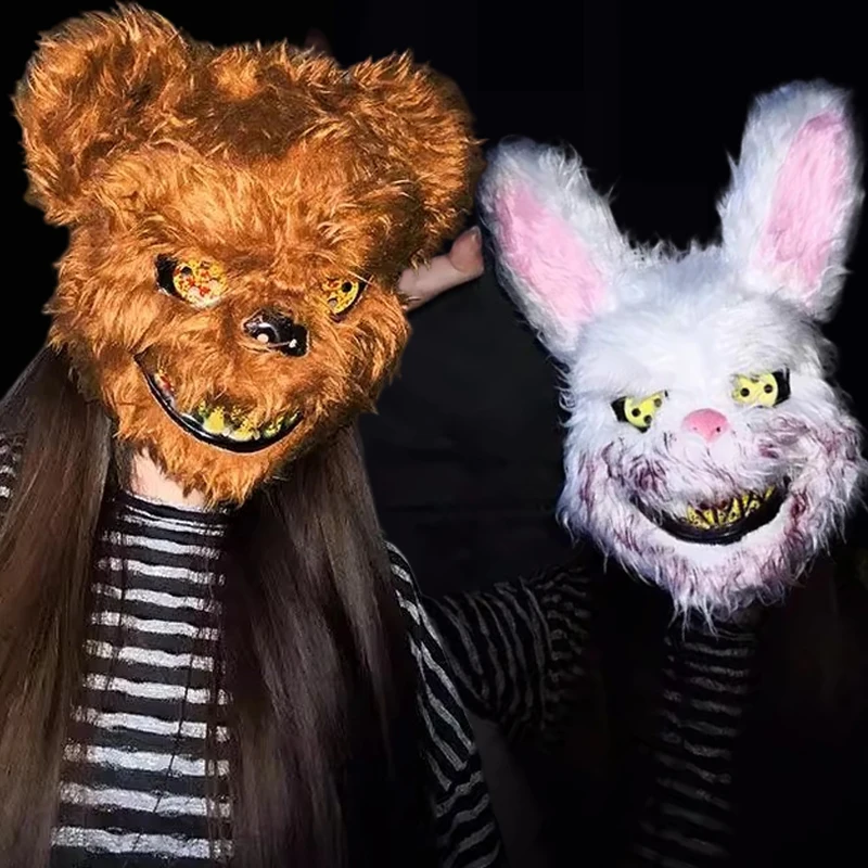 

Хэллоуин кролик медведь маска вечерние ужасы косплей головной убор маска карнавальный костюм головной убор реквизит кровавый плюшевый костюм аксессуары