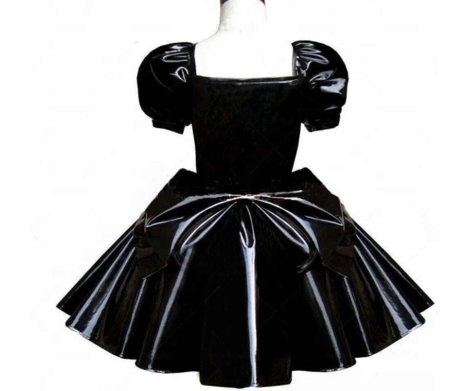 Gothic Sexy Low Neck Dress PVC Girl Sissy Adult Maid Fluffy Bubble Sleeves Princess Dress Customizable In Multiple Colors