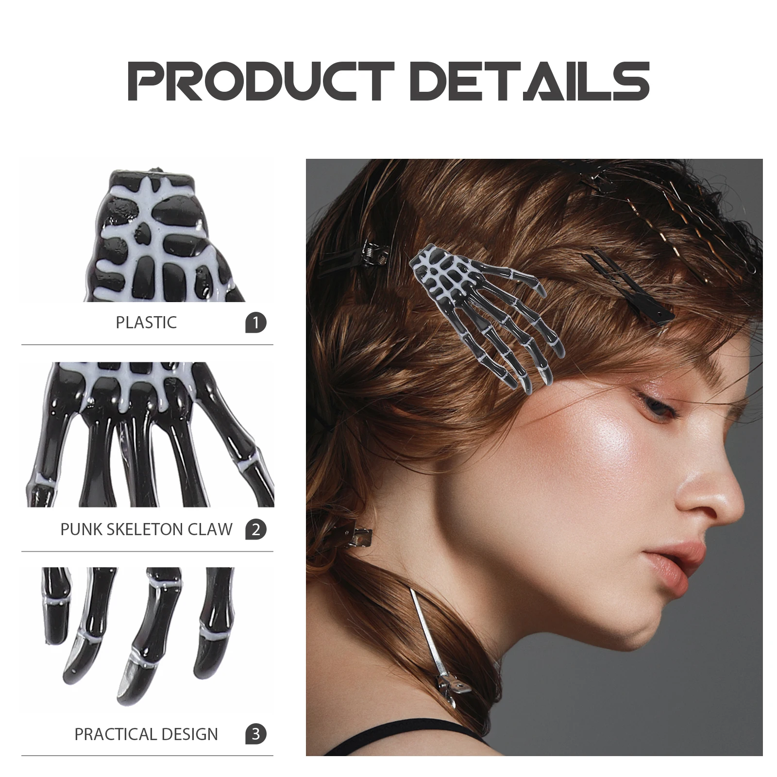 

9pcs Hand Bone Claw Clips Punk Women Girls Skull Costume Party Wear Simple Practical Claw Hairpin For Women Hair