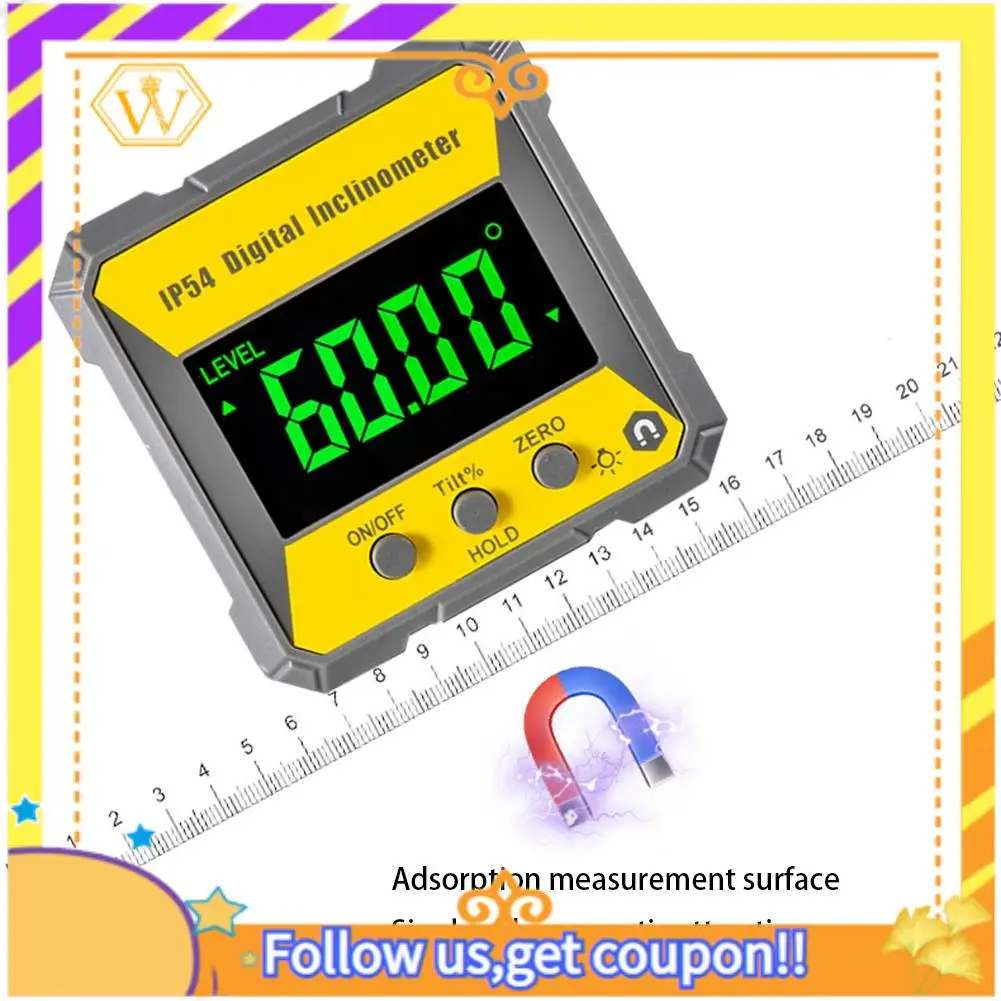 A01K-IP54 4X90 Degree Digital Inclinometer Angle Protractor Backlight Protractor Slope Meter Magnetic Electronic Goniometer