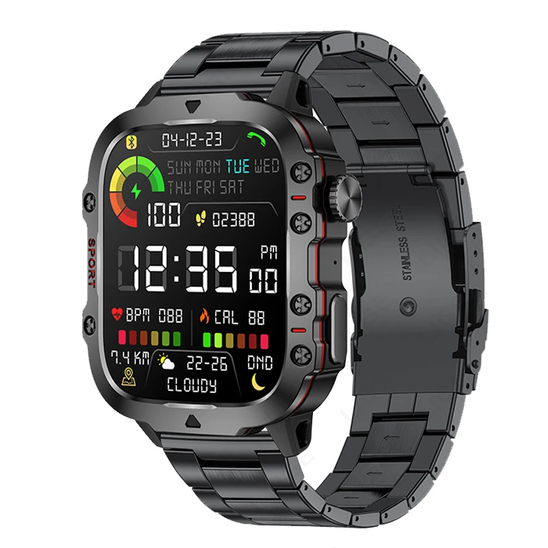 2026 Rugged Military Fitness Smart Watch Men For Android IOS 3ATM Waterproof Sports Ai Voice Bluetooth Call Smartwatch Outdoor