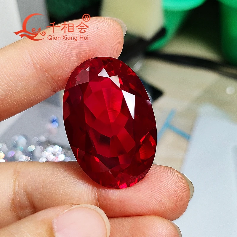 

20*30mm 59.3ct Natural cut red color oval shape artificial ruby corundum gem stone for jewelry making