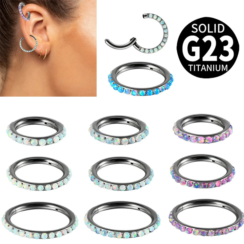 

1PC G23 Titanium Septum Piercing Opal Segment Nose Ring Septum Clicker Cartilage Tragus Clicker Body Piercing Jewelry