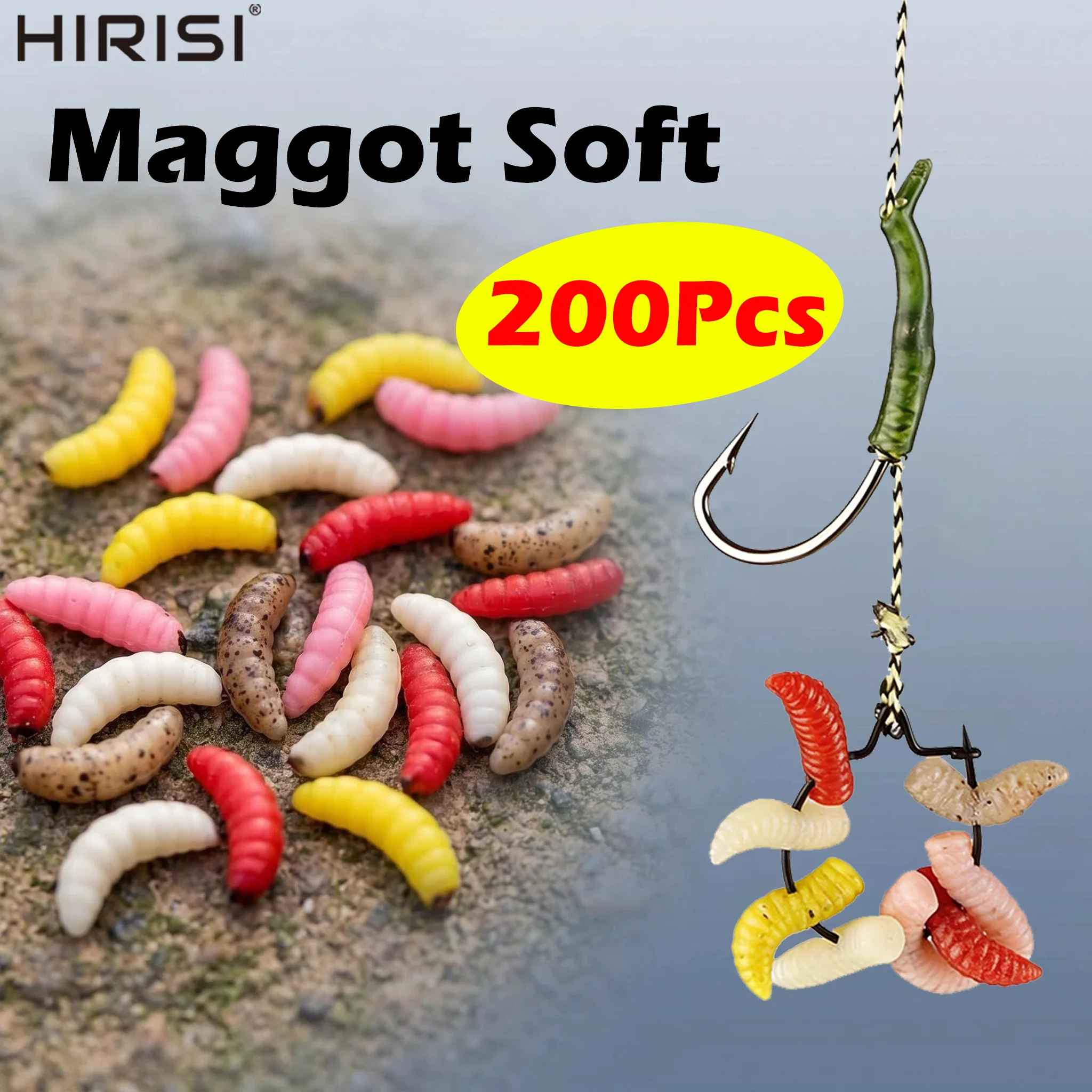 

Hirisi 200Pcs 5 Colors Carp Soft Maggot Lures Mini Mealworm Artificial Bait Kit Durable Floating Carp Angling Tackle Accessory