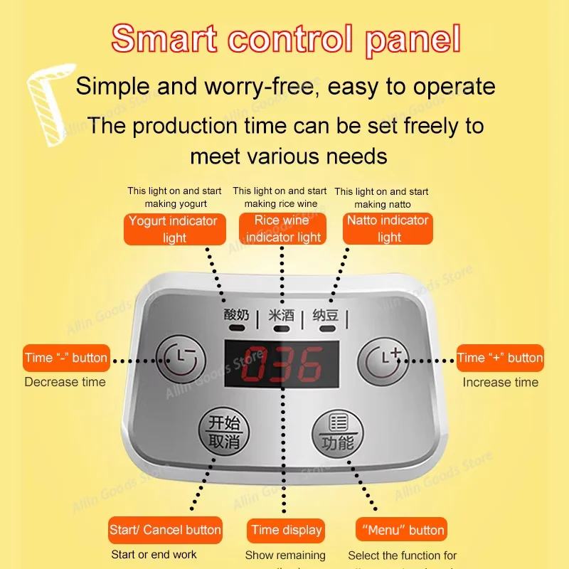 Automatic Constant Temperature Yogurt Maker Glass Liner Household Mini Fermenter For Rice Wine Natto Large Capacity