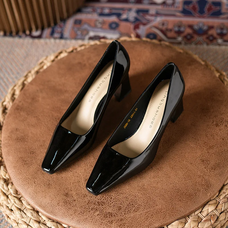 المرأة ساحة تو كتلة كعب مضخات براءات الاختراع والجلود الرجعية المتسكعون مريحة مكتب اليومية حذاء كاجوال حجم 31-40 Q-129