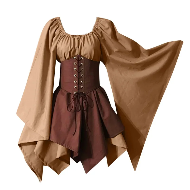 Renaissance Vintage Palace Victoria Medieval Costume pour femme, Halloween Cosplay, manches longues, taille bandage, clivage, travail, robe de soirée