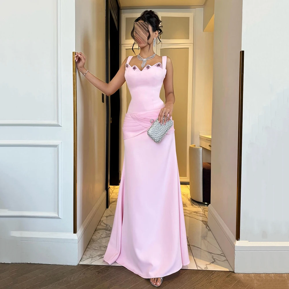 فساتين سهرة وردية من Msikoods 2025 أنيقة مطوي مطرز بالخرز فستان رسمي طويل للحفلات الراقصة ثنيات فستان الحفلات العربية حسب الطلب