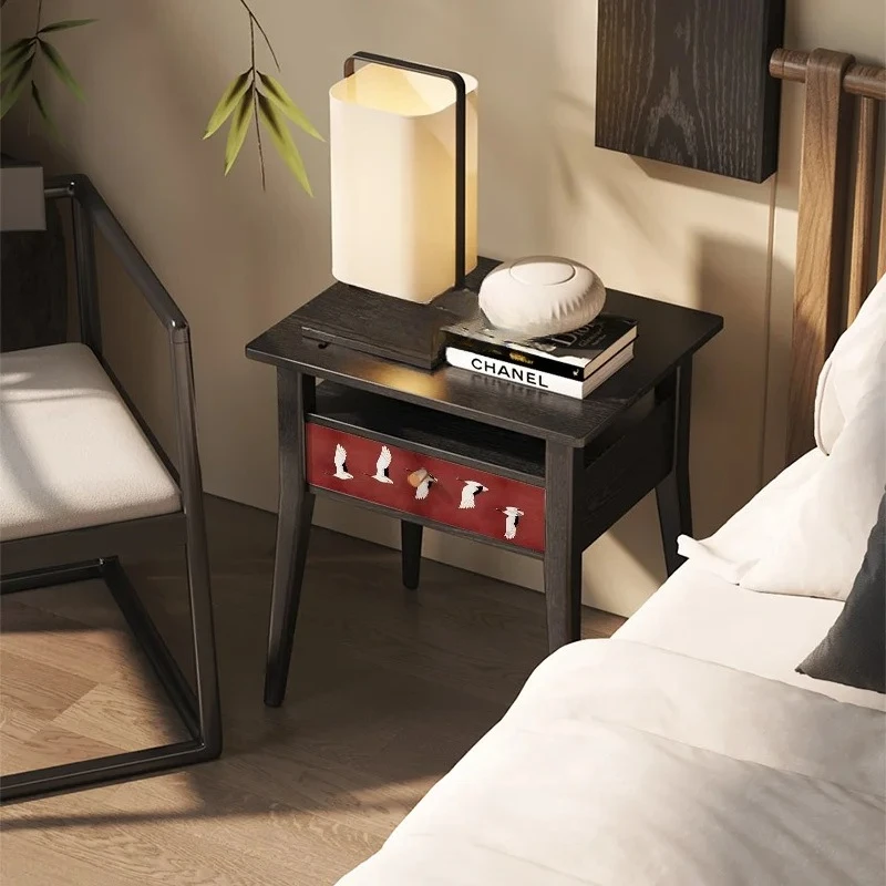 

TQH solid wood bedside table elegant decoration wall integrated shelf small apartment storage