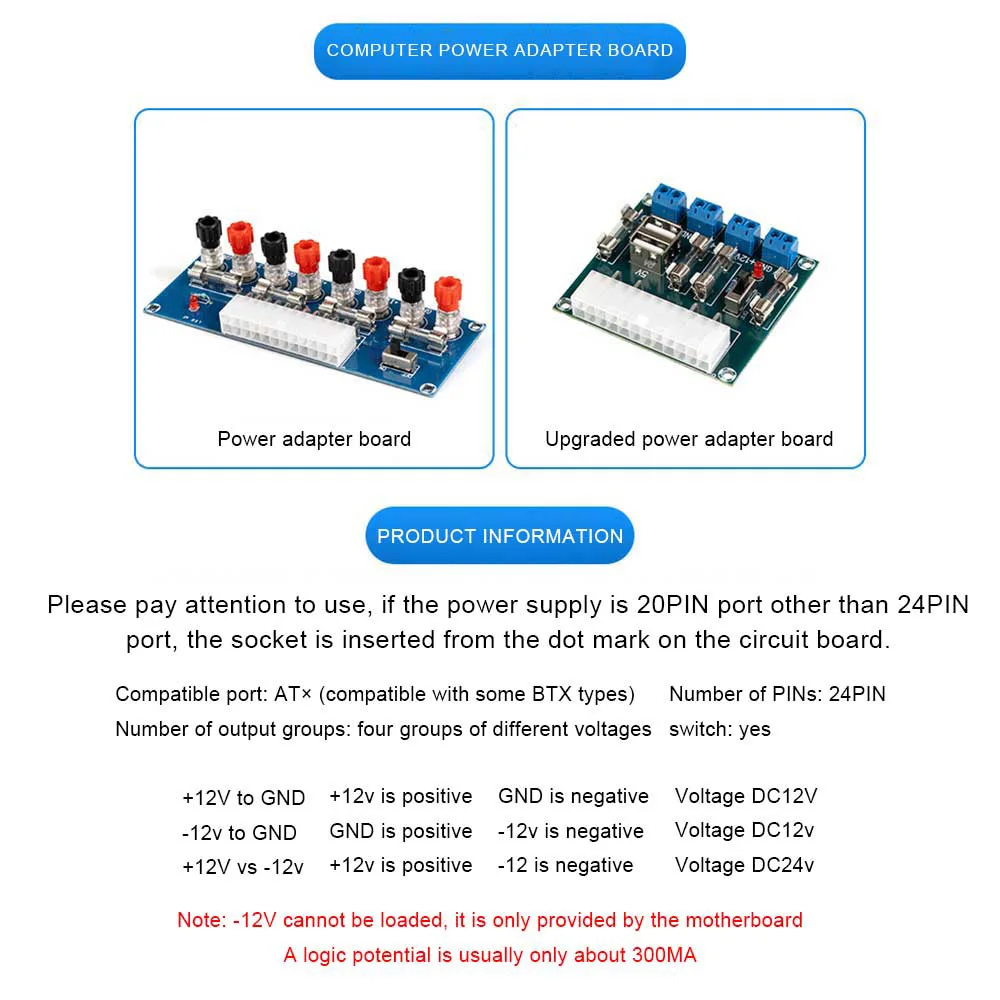 24 Pin Desktop ATX Power Adapter Board Computer ATX Power Supply Breakout Transfer Board Outlet Wiring Adapter Extension Module