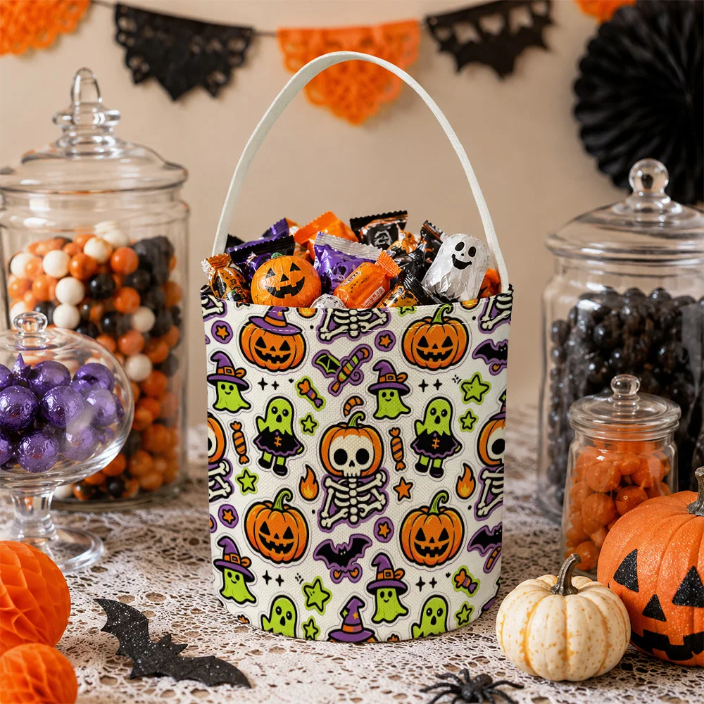 Halloween Characters Pattern Sweet Candy Basket for Halloween Party Goody Candy Treat Bucket Tote Sack Party Tote Party Caddy
