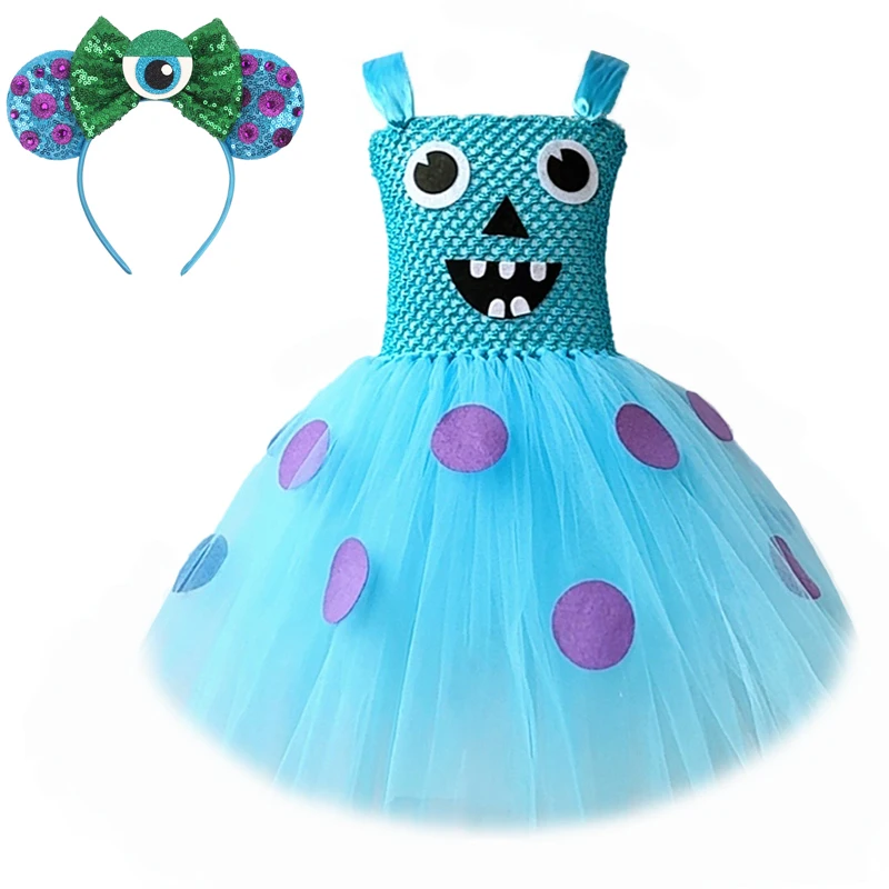 Blue Shaggy Monster Sullivan Costume Girls Birthday Halloween Cosplay Outfit for Kids Carnival Fancy Tutu Dress Disguise Clothes