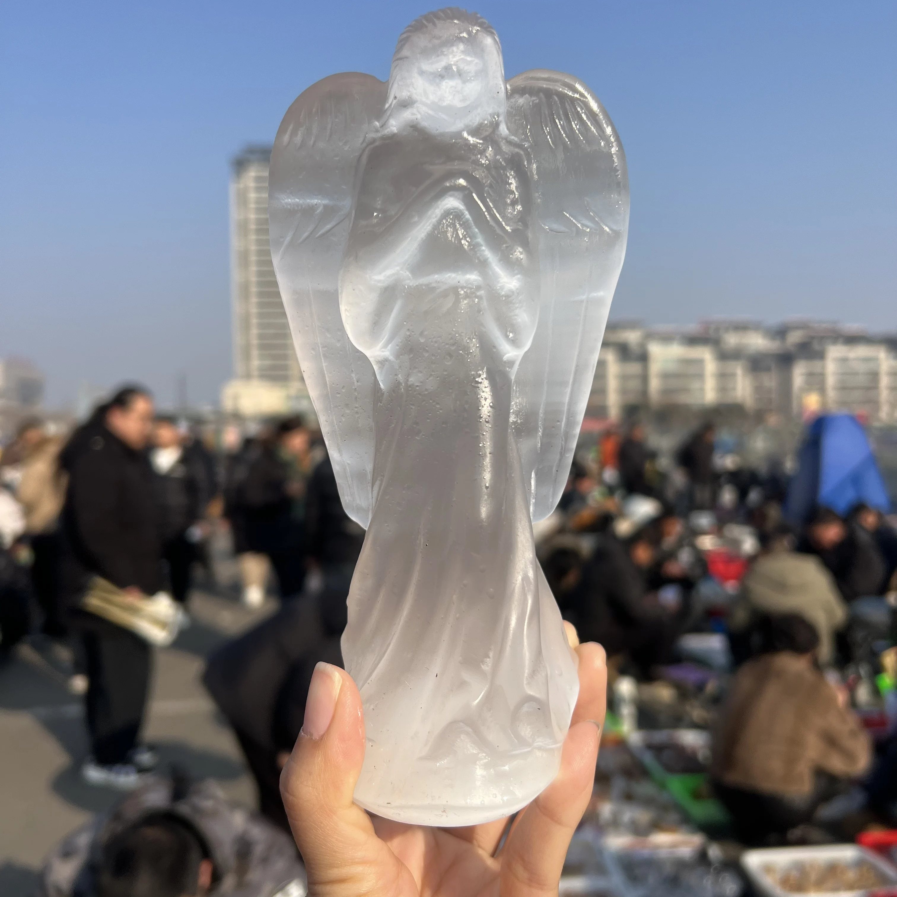 18CM Natural Crystal Selenite Guardian Angel Figurine Hand Carved Gypsum Healing Stone Gem Reiki Home Decor