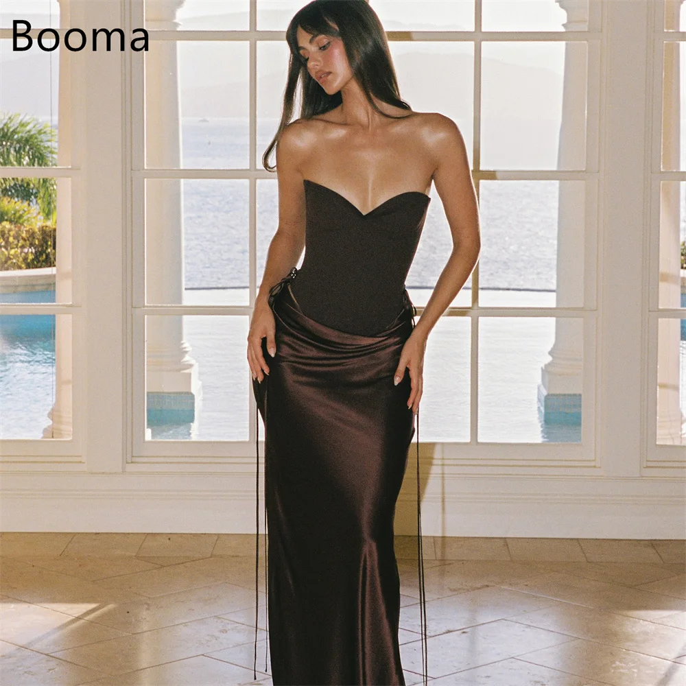 

Booma Elegant Mermaid Strapless Sleeveless Sexy Dresses Formal Party Gowns for Women Pleat Simple Prom Gown Customize