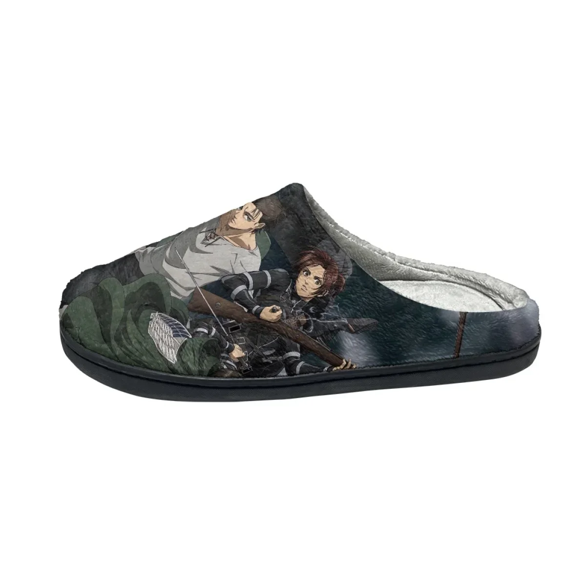 Pantoufles plates confortables en coton pour femmes, design anime Attack on Titan, chaussures chaudes d'intérieur, toboggans coordonnants pour couple à la maison, hiver