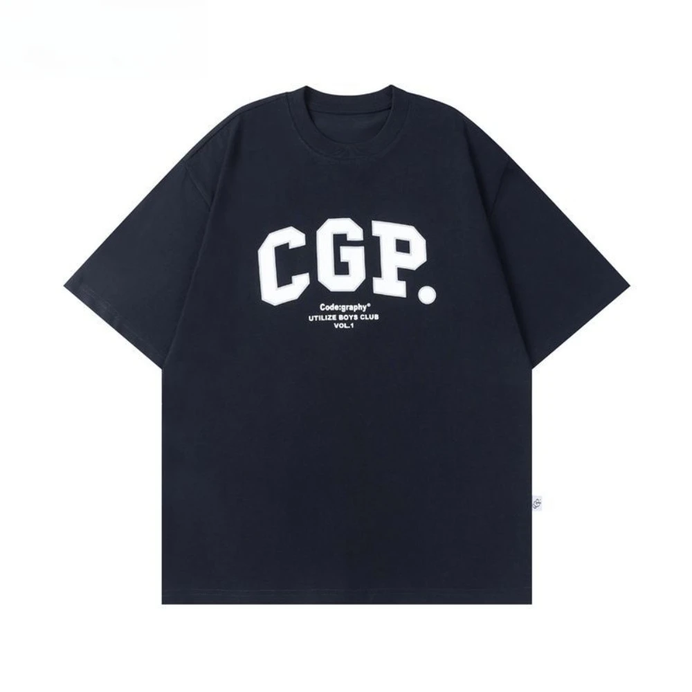 2025 Korean Tide Brand Letter Printing Short-sleeved T-shirt Loose and Comfortable Simple Korean Short-sleeved ins