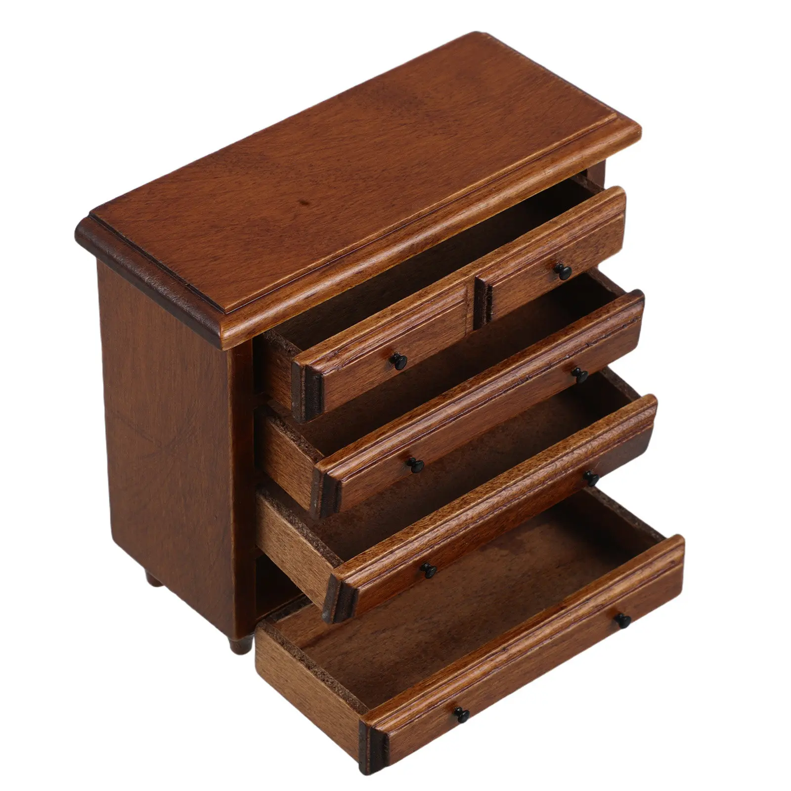 

Wood Dollhouse Furniture 1:12 Mini Cabinet Solid Birch Retro Finish Functional Drawers Vintage Style Dollhouse Storage Chest