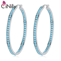 CiNily Silver Plated Gold/Blue Turquoise CZ Crystal Hoop Earrings for Women Stainless Steel Summer Party Jewelry Gift for Girls