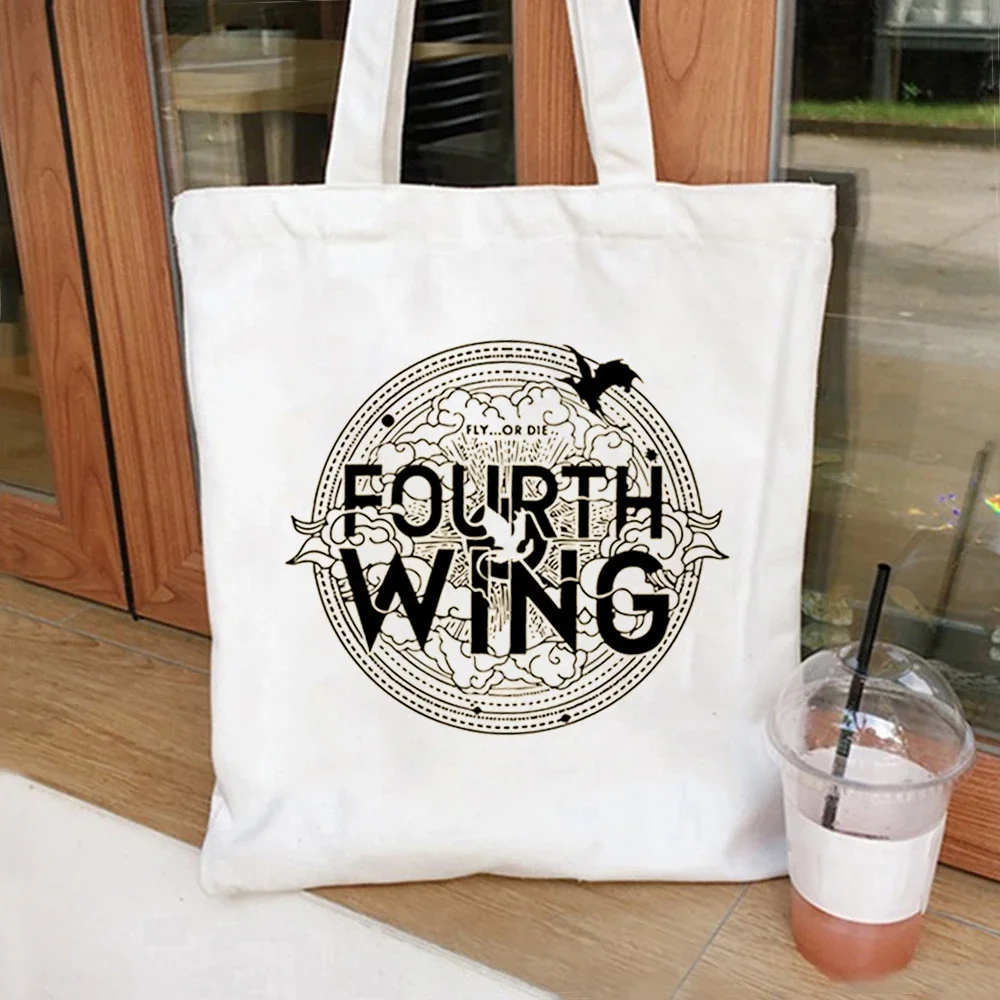 

Fourth Wing Tote Bags Fantasy Book inspired Ladies Shopping HandBag Vintage Dragon Rider Book Lover Bag eco designer bags