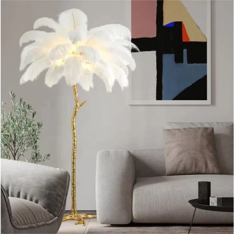 

Modern Ostrich Feather Lamp Living Room Bedroom Home Hotel Decoration Light Emitting Diode Floor Lamp
