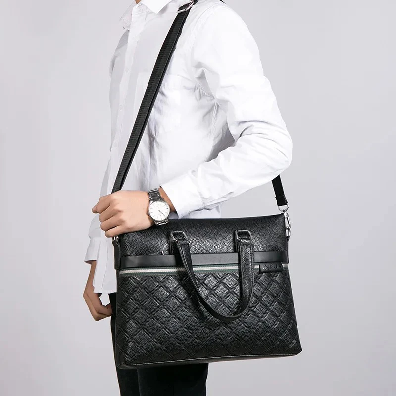 Men's Leather Briefcase 14 Inch Laptop Bag Waterproof Casual Crossbody Bag Business Single Shoulder Diagonal Handbag For Office