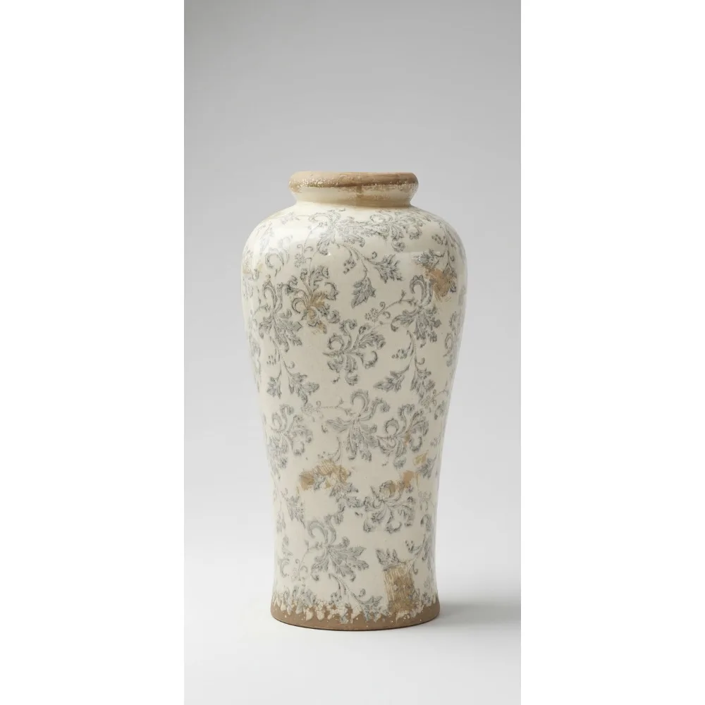 

16in Tuscan Ceramic Floral Scroll Urn Vase - Elegant Farmhouse Decor for Home & Garden Enthusiasts