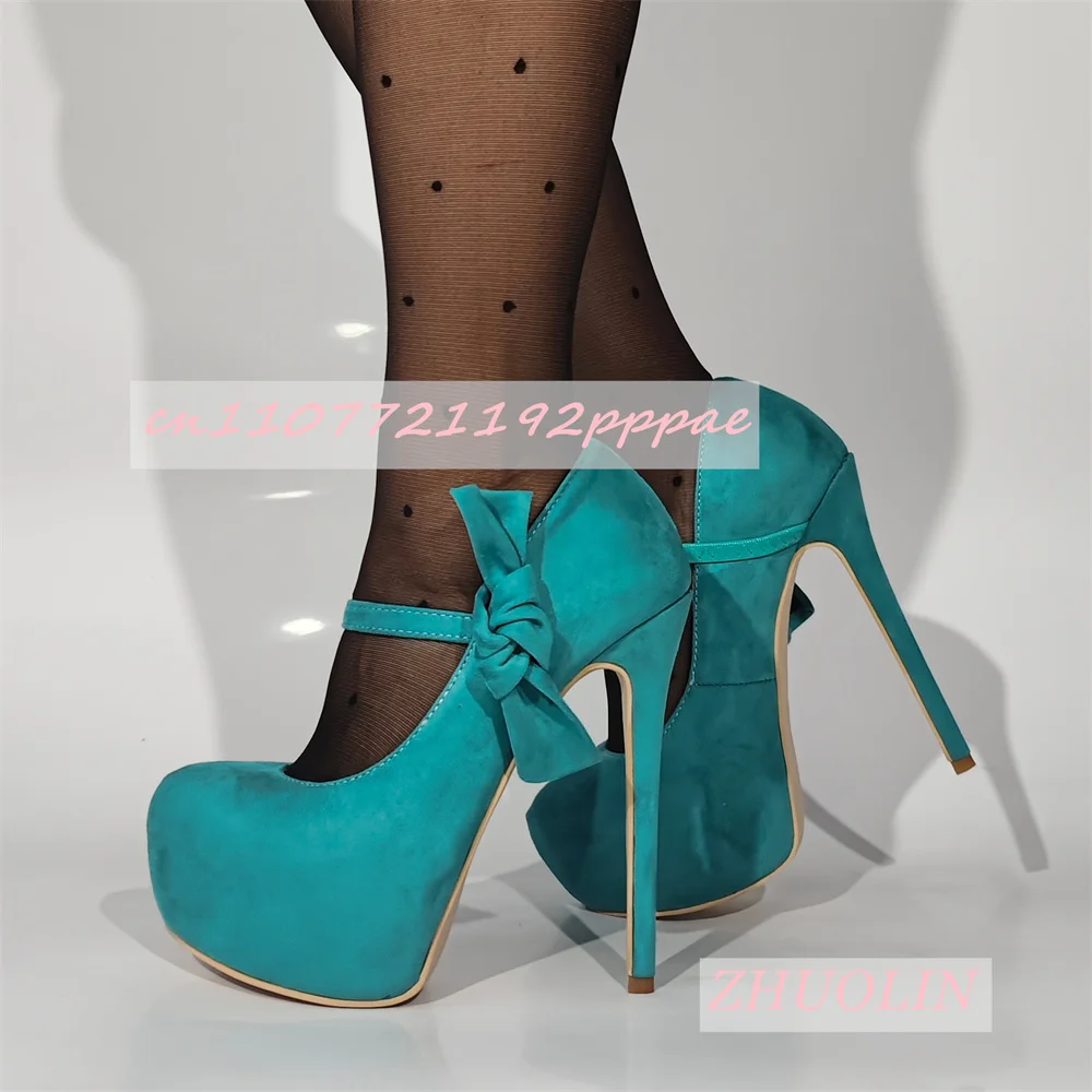 

Blue Suede Super High Heel Platform Shoes For Women Round Toe Shallow Mouth Large Size Pumps Sexy Party Catwalk Dance High Heels