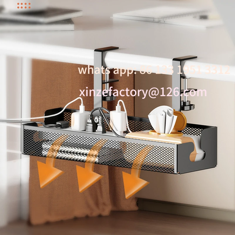 

Customizable No Drilling Extendable Under Desk Cable Management Metal Cable Tray Under Desk With Clamp Retractable Power Strip C