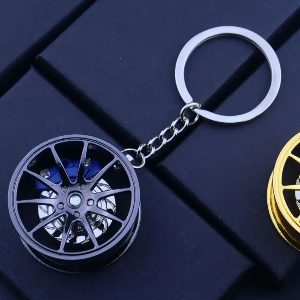 Bag Decor Rotatable Wheel Hub Key Chain Zinc Alloy Fidget Wheel Hub&Brake Keychain 3D Creative Car Accessories Keychain Car Key
