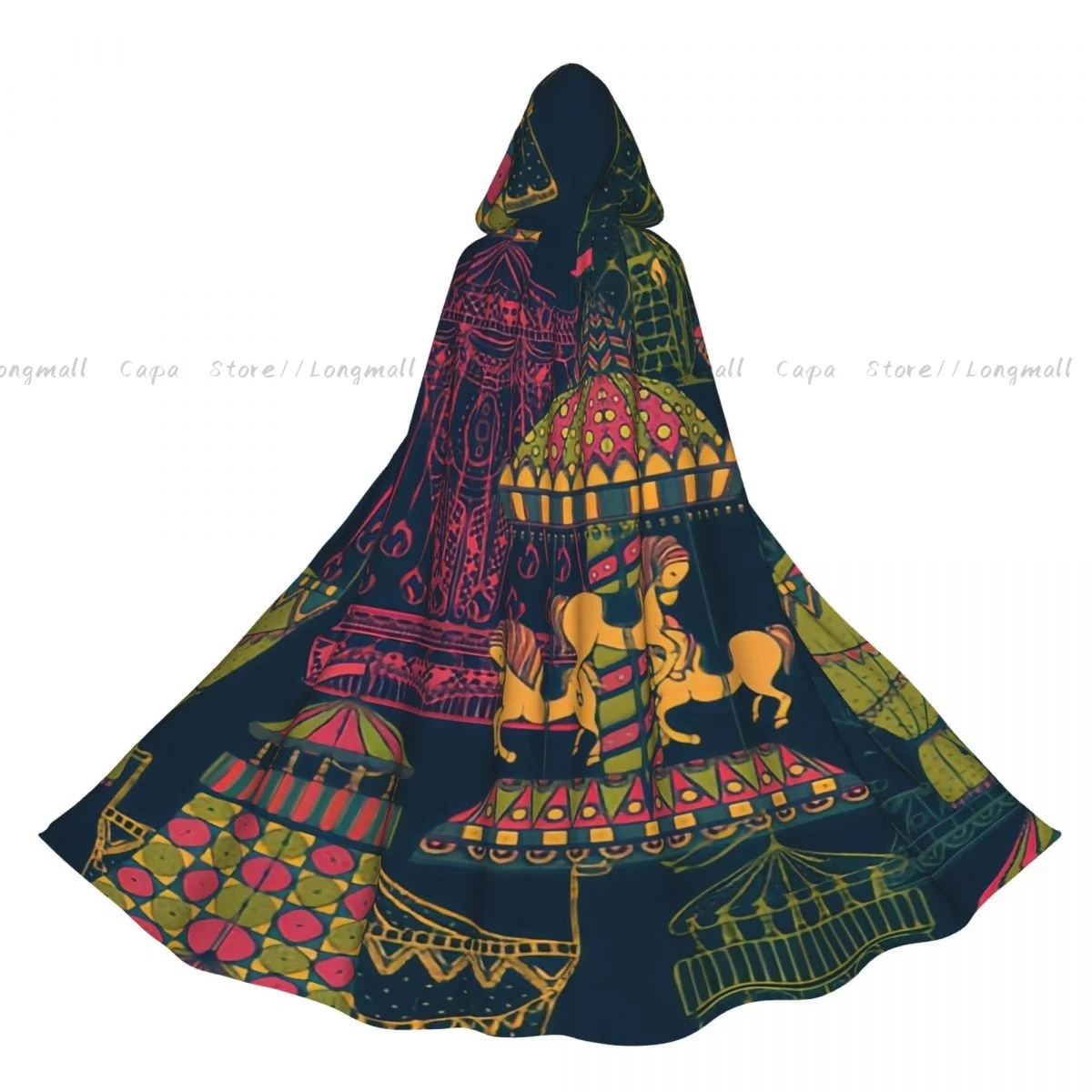 Adult Vampire Cape Hooded Robe Carousel And Tent Funfair Theme Halloween Cloak Full Length Cosplay