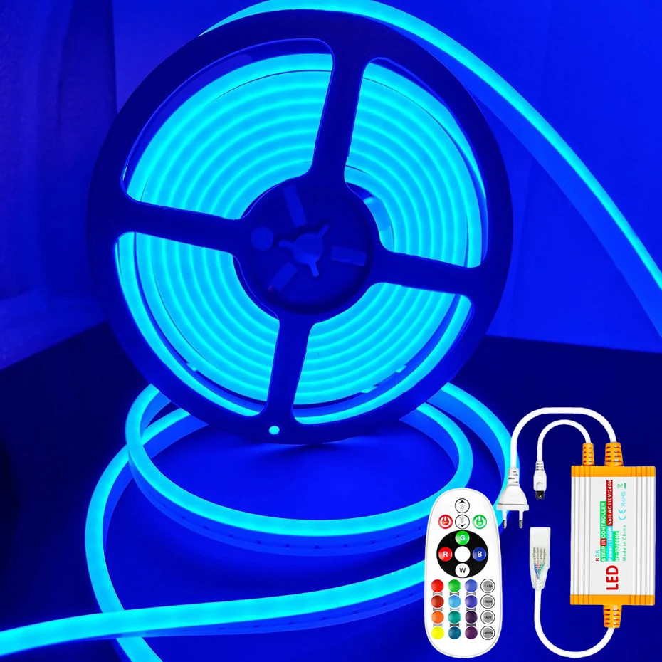 

1-100m 220V RGB Neon LED Strip Light Waterproof Dimmable RGB Tape Remote Control Led Lights Ribbon Outdoor Lighting Decoration