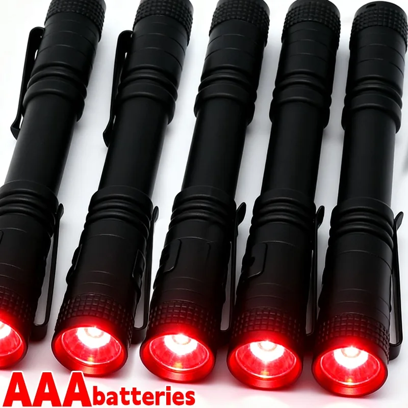 

1/10 шт. портативный красный фонарик для кемпинга и пешего туризма, светодиодный карманный светильник для ручки, ультра яркий ручной светильник, батарейки AAA