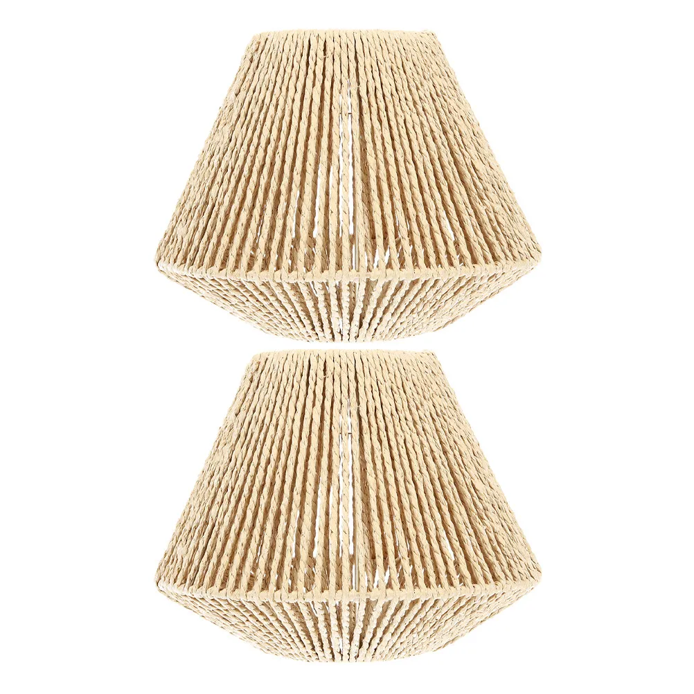 

2Pcs Vintage Lampshade Faux Rattan Paper Rope Woven Boho Lamp Shade Rustic Style Restaurant Tea Room Hotpot Decorative Hanging
