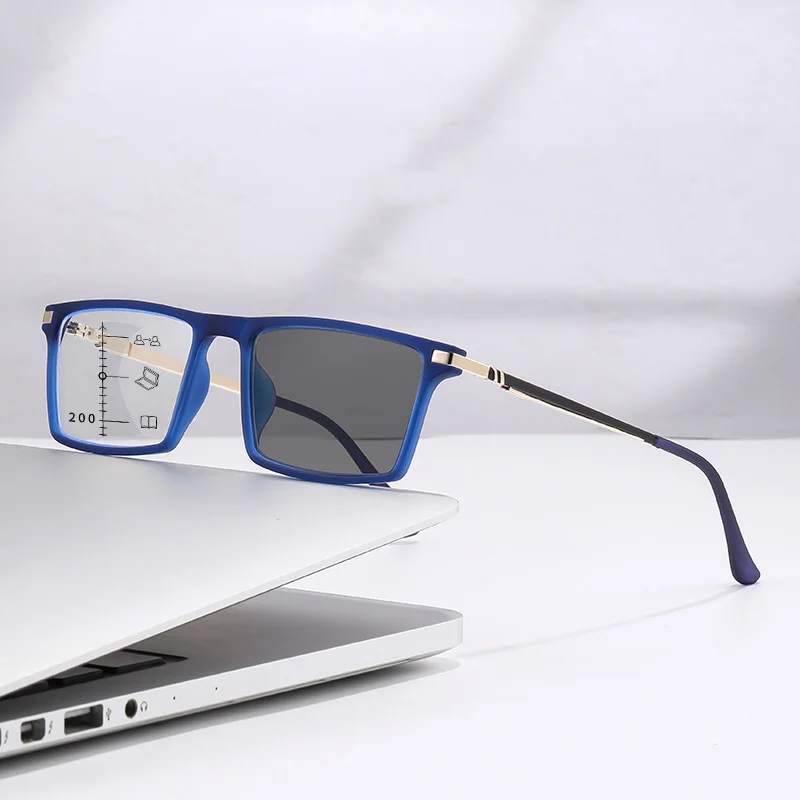 Square Multifocal Photochromic Presbyopia Eyewear for Men Women Progressive High-definition Reading Anti Blue Light Eyewear