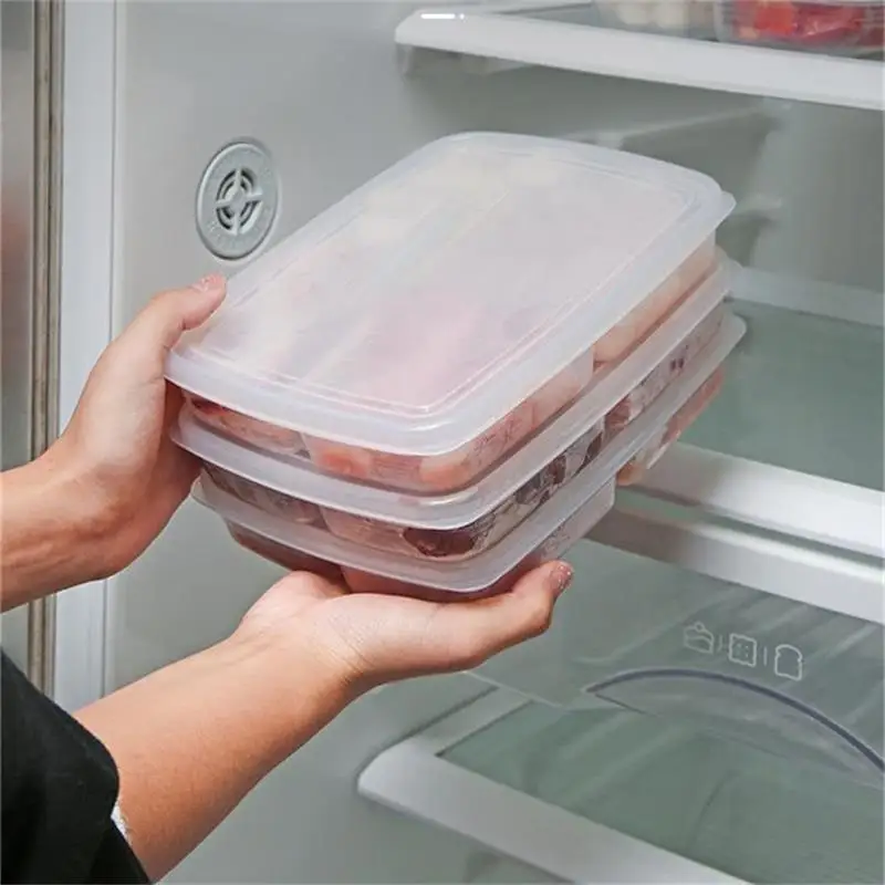 1pc Transparent Four Grid Refrigerator Large Capacity Storage Box Frozen Meat Compartment Food Sub-packed Kitchen Tools