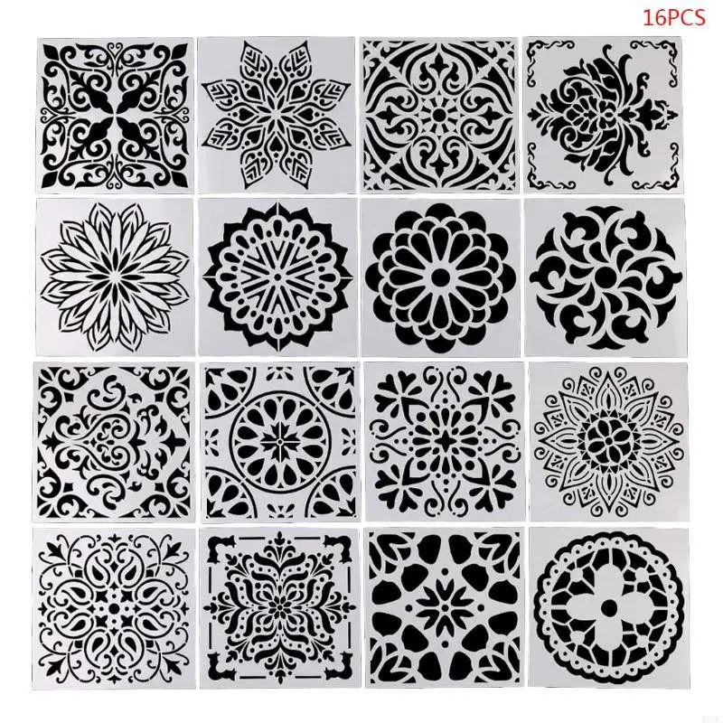 W89C 16pcs/set Mandala Drawing Plantilla Regla Pintura plantilla Junta plantillas DIY ALBUM HERRACIÓN CRABLACIÓN Craft