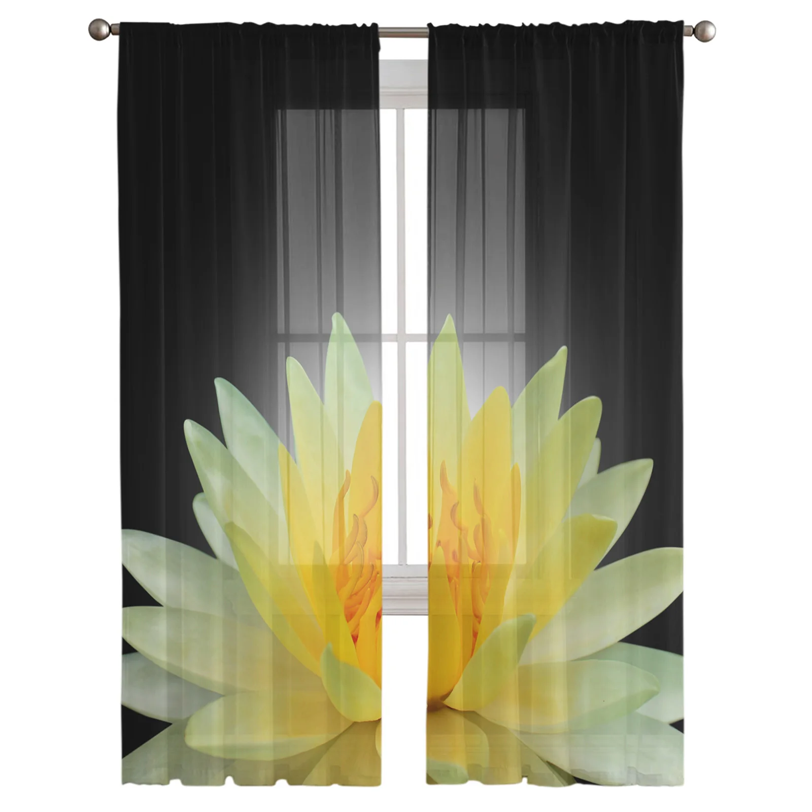 A Blooming Yellow Lotus Flower Sheer Curtain for Living Room Bedroom Voile Drape Kitchen Window Tulle Curtains Home Essentials