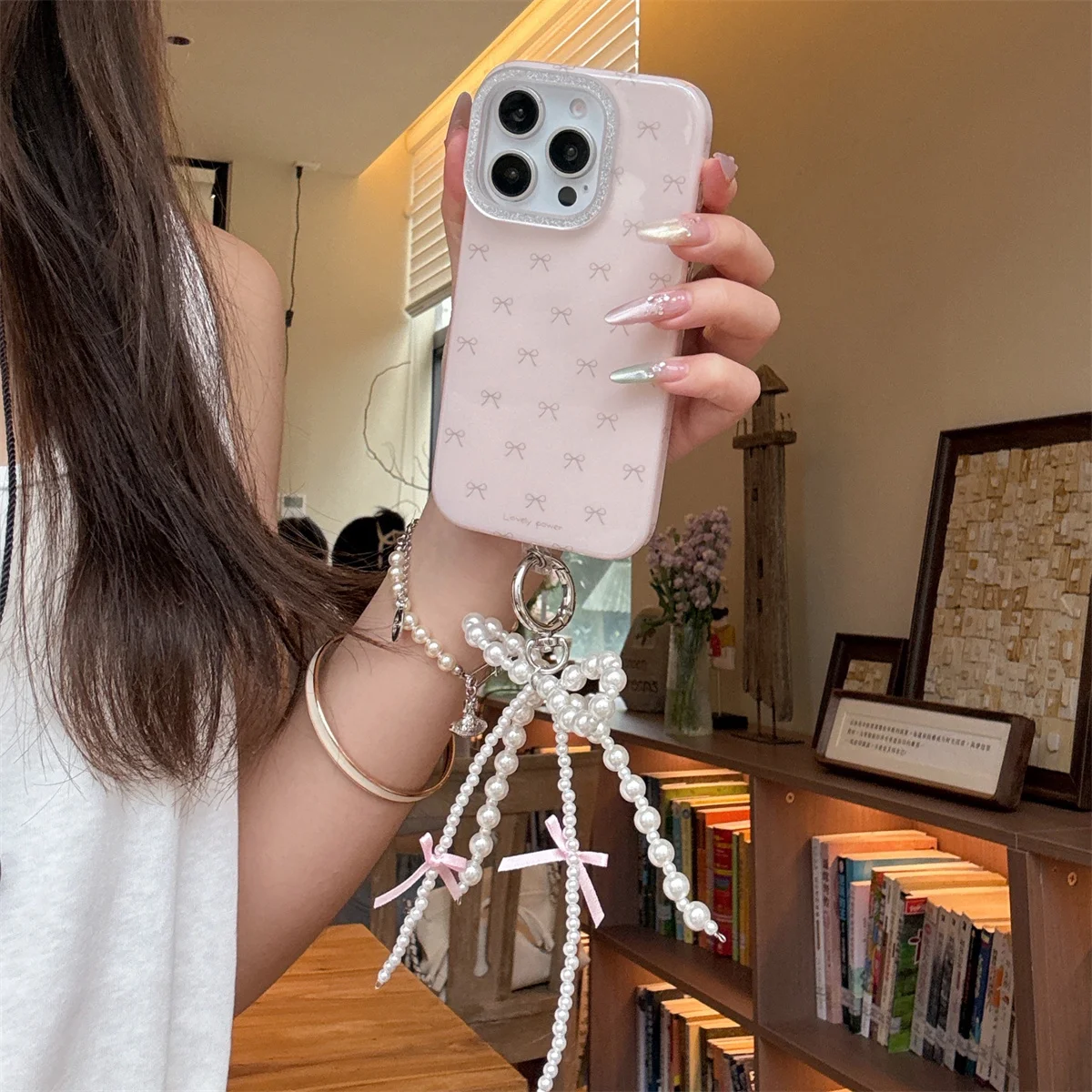 

Gentle style pearl bow pendant Phone Case For iPhone 16 15 14 13 Pro Max fundas iphone 15 case Protective cover 16 16promax case