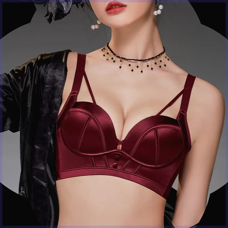 Satin Light Luxury Smooth Breast Conditioning Bra Women\'s comfort no underwire push-up bra