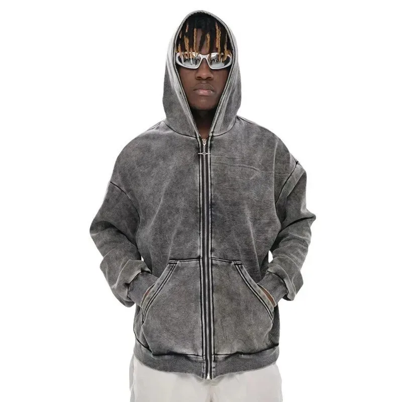 

American Thick Warm Women's Zip Up Hoodie Sweatshirt Men Autumn Winter Fashion Oversized Loose Goth Hooded Sweatshirt Jacket