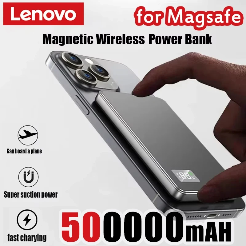 Lenovo 500000mAh Wireless Magnetic Power Bank PD22.5W Super Fast Charging External Battery for Magsafe For iPhone Huawei Samsung