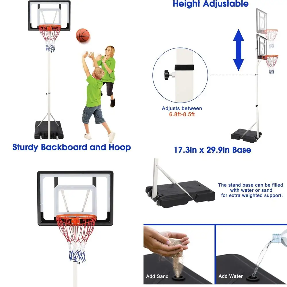 Детское баскетбольное кольцо с регулируемой высотой — удобная семейная система ворот в помещении и на открытом воздухе, от 5 до 6,8 футов, портативная и прочная