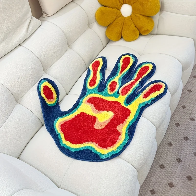 Soft and Fluffy Palm Shape Rug - Multicolor Flocking Material for Living Room and Bedroom - Machine Washable Home Decor and Room