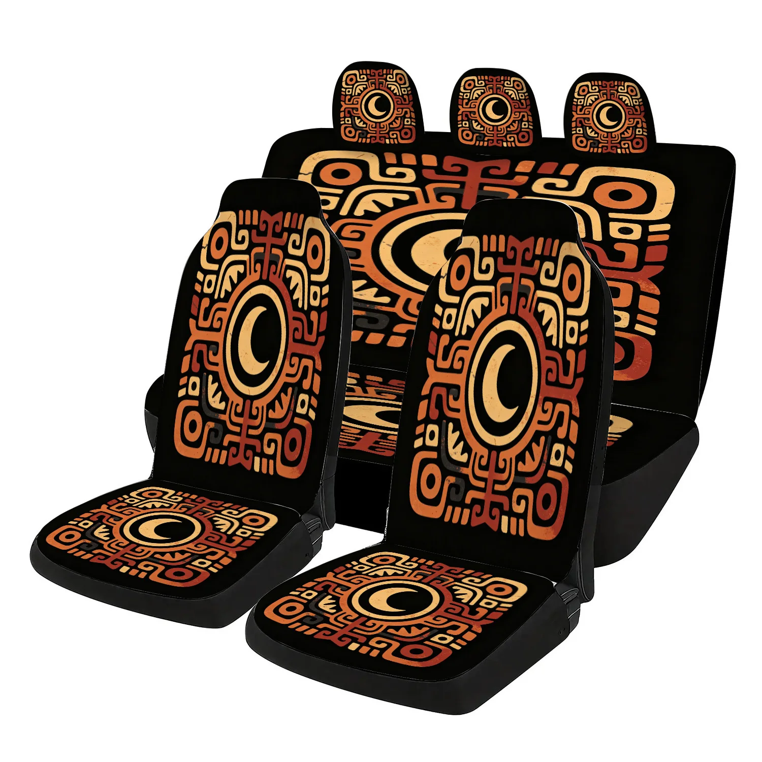 Car Seat Covers Auto Seat Protectors Universal Fit, Orange Brown Moon Tribal Pattern, Retro, Car SUV Truck Road Trip Family Trav